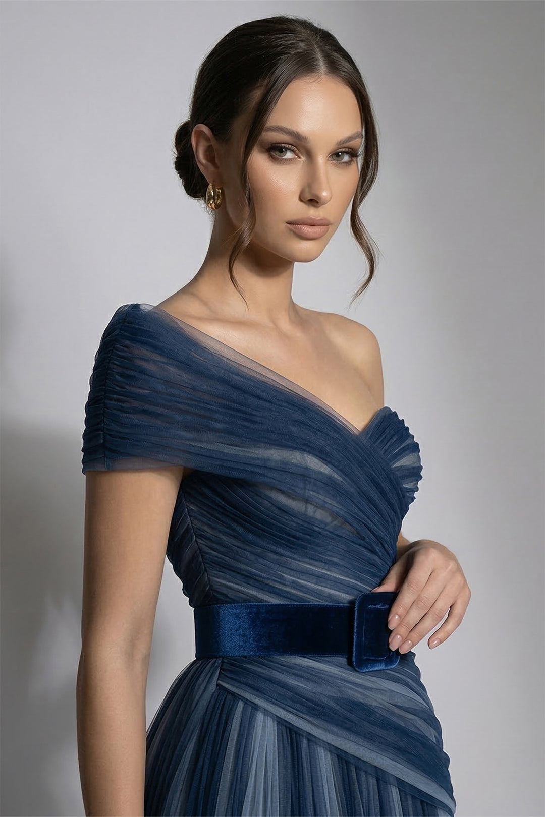 One-Shoulder Belted A-Line Dress Beige / FR 34