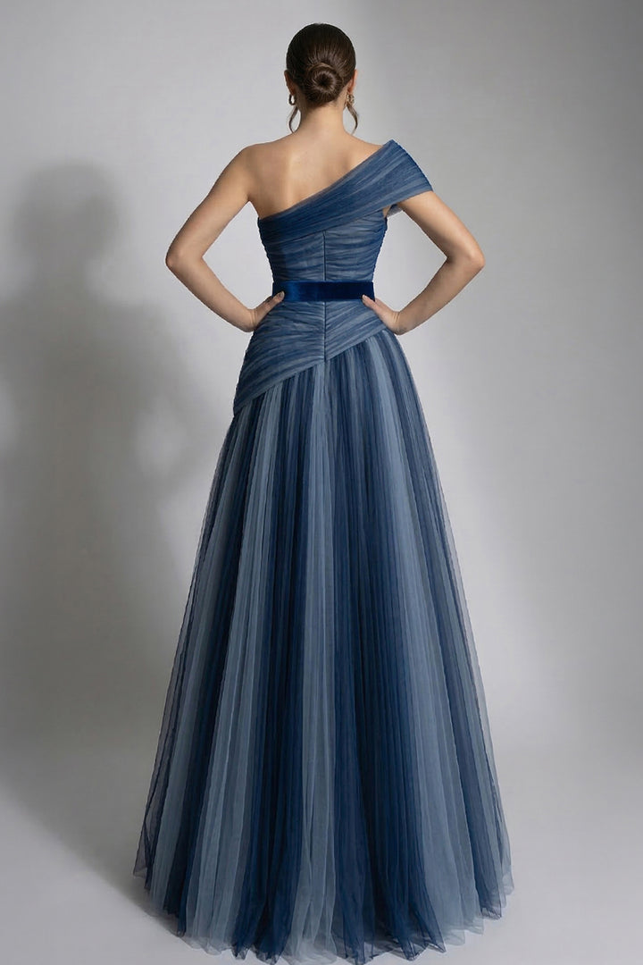 One-Shoulder Belted A-Line Dress
