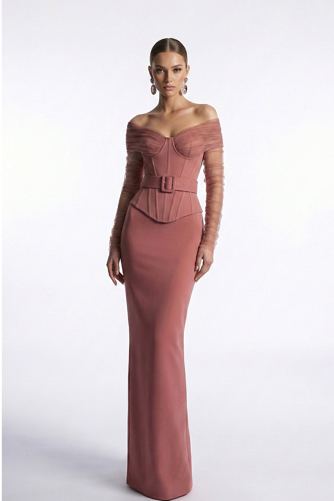 corset column dress Women's Volume Sleeve Corset Column Maxi Dress, Olive