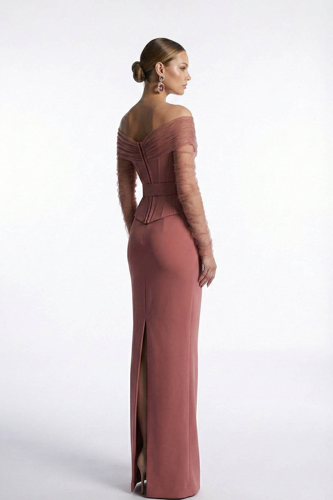 Off-The-Shoulder Column Dress with Corset Detailing