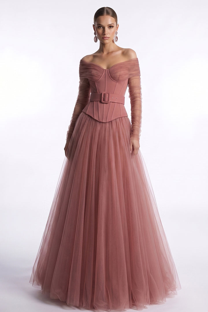 Off-The-Shoulder A-line Dress with Corset Detailing