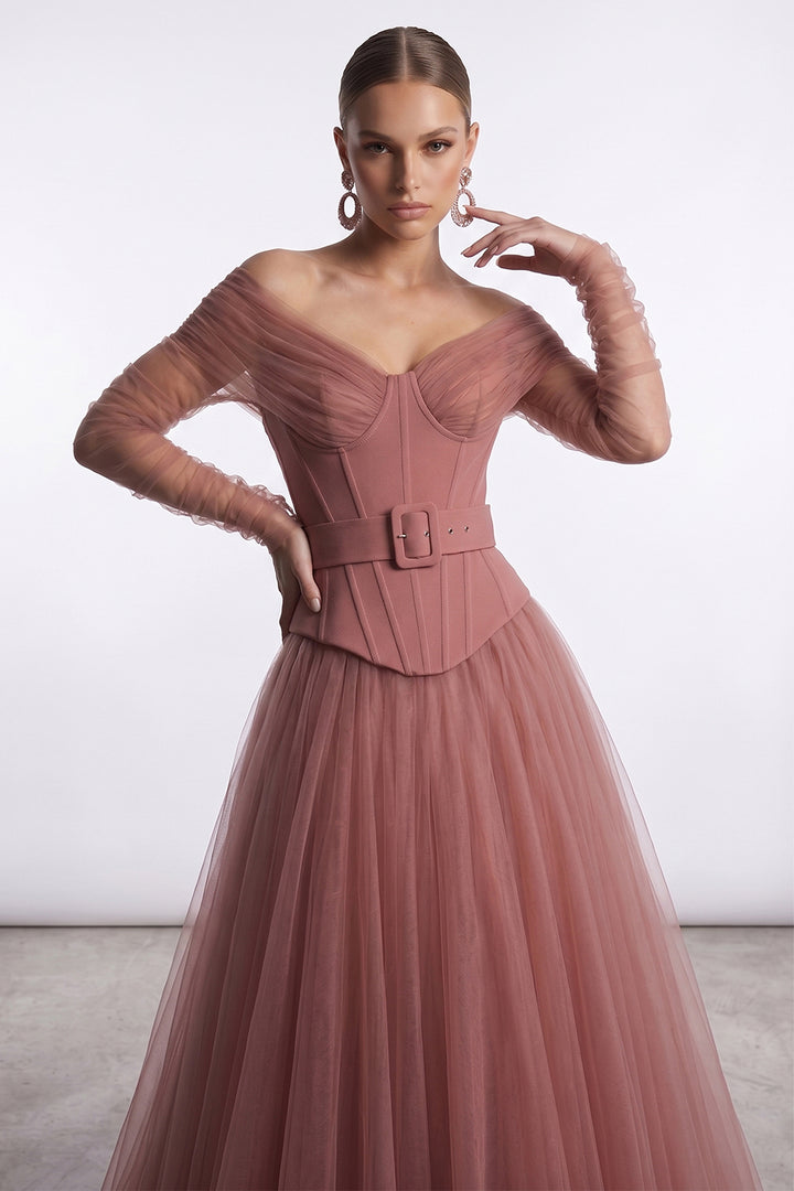 Off-The-Shoulder A-line Dress with Corset Detailing