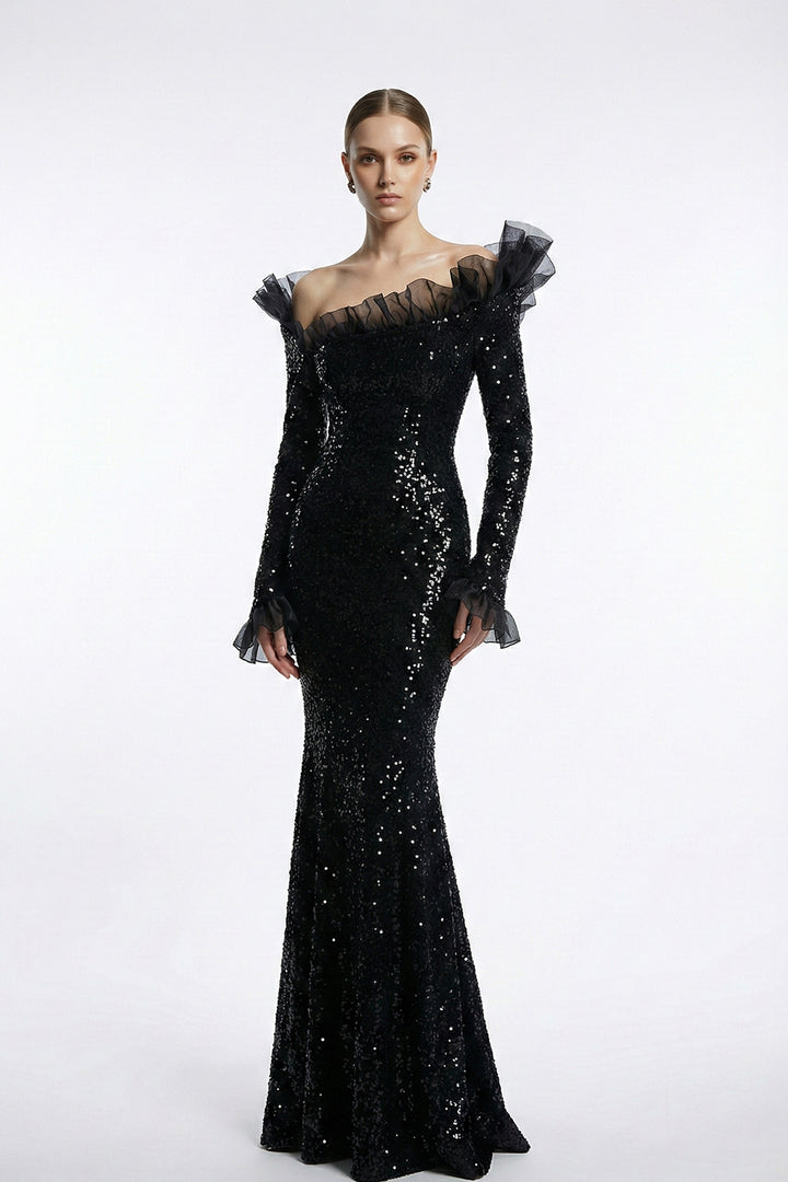 Off-The-Shoulder Mermaid Dress with Sculpted Bodice