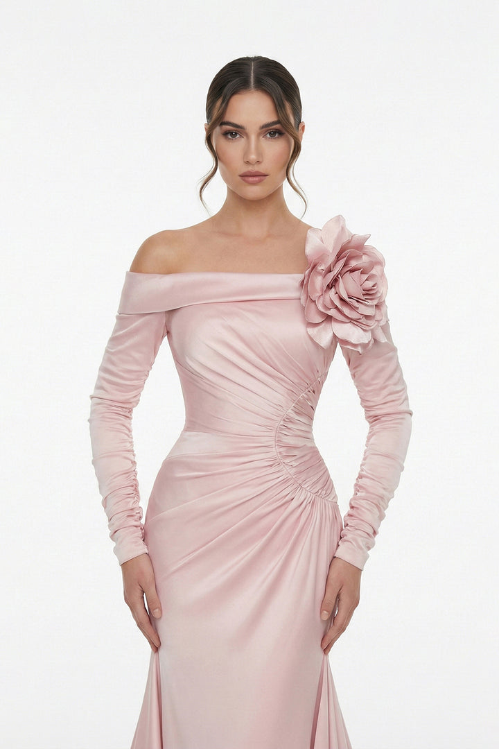 Off-The-Shoulder Mermaid Dress with Sculpted Draping