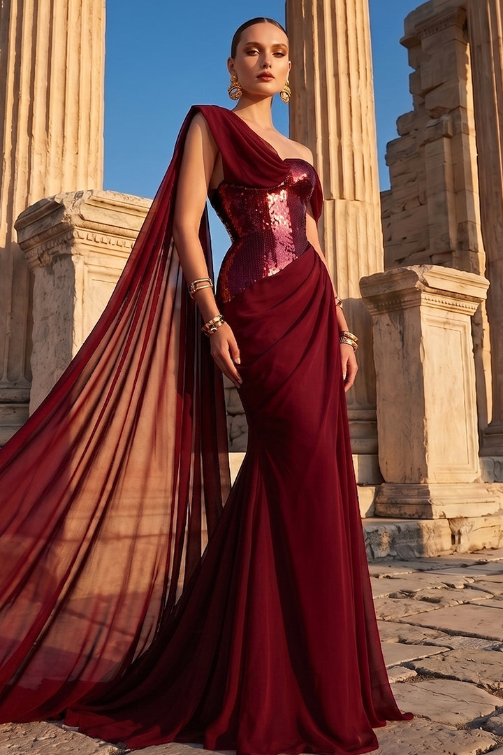 Asymmetrical One-Shoulder Dress with Beaded Corset