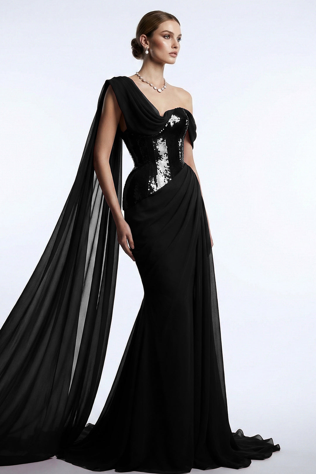Asymmetrical One-Shoulder Dress with Beaded Corset