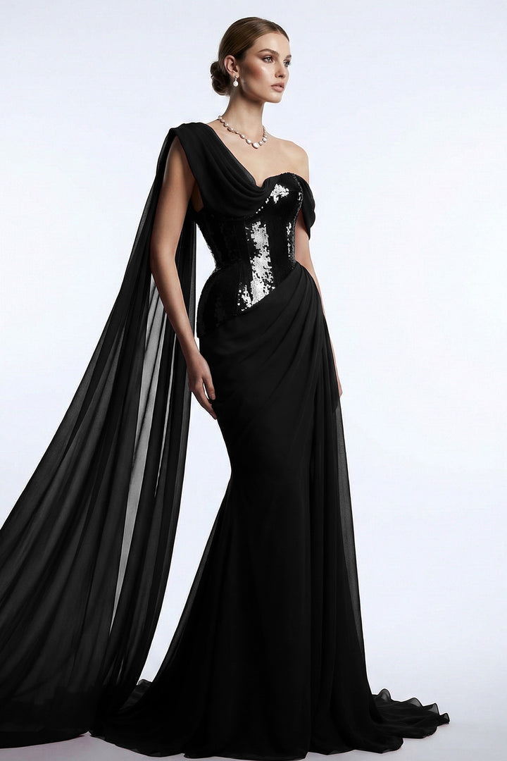 Asymmetrical One-Shoulder Dress with Beaded Corset