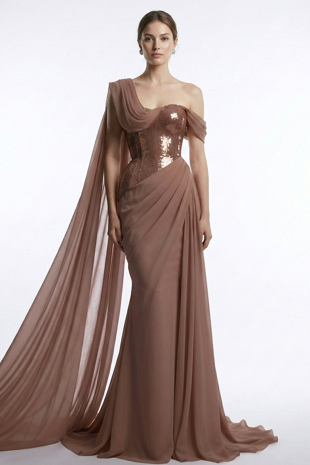 Asymmetrical One-Shoulder Dress with Beaded Corset