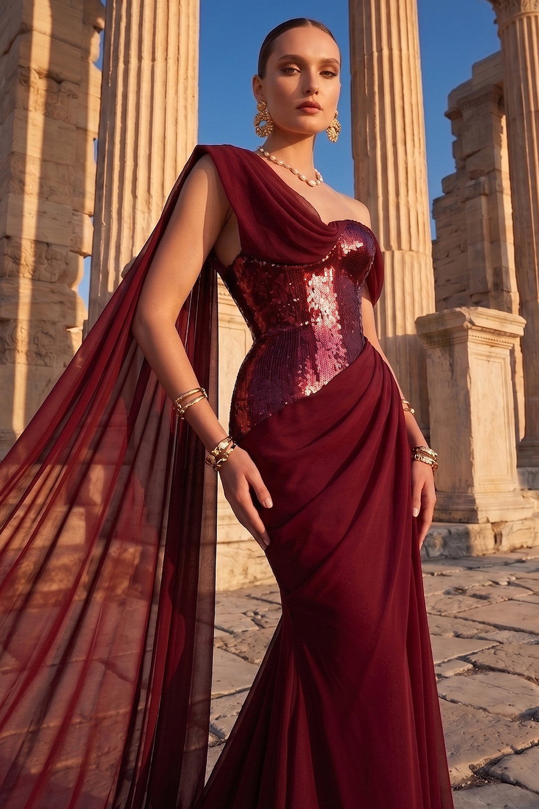 Asymmetrical One-Shoulder Dress with Beaded Corset