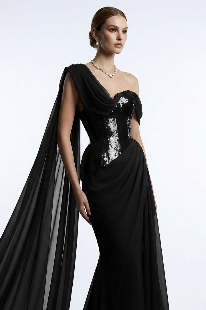 Asymmetrical One-Shoulder Dress with Beaded Corset