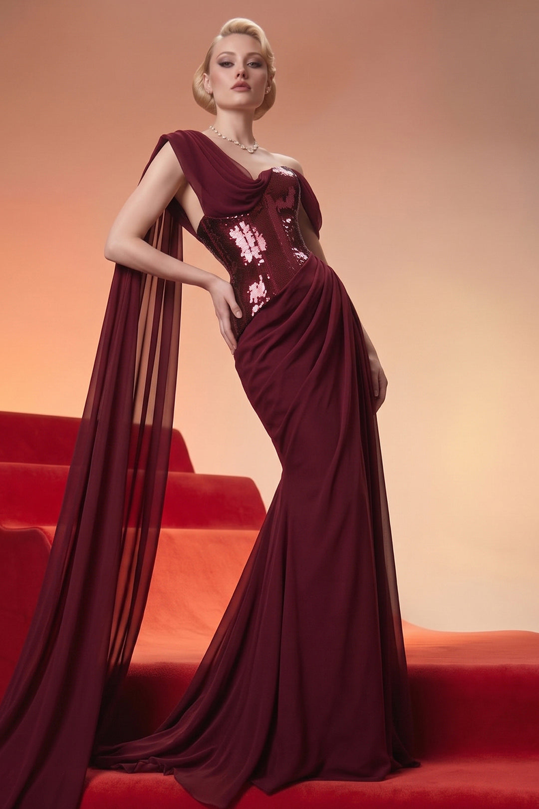 Asymmetrical One-Shoulder Dress with Beaded Corset