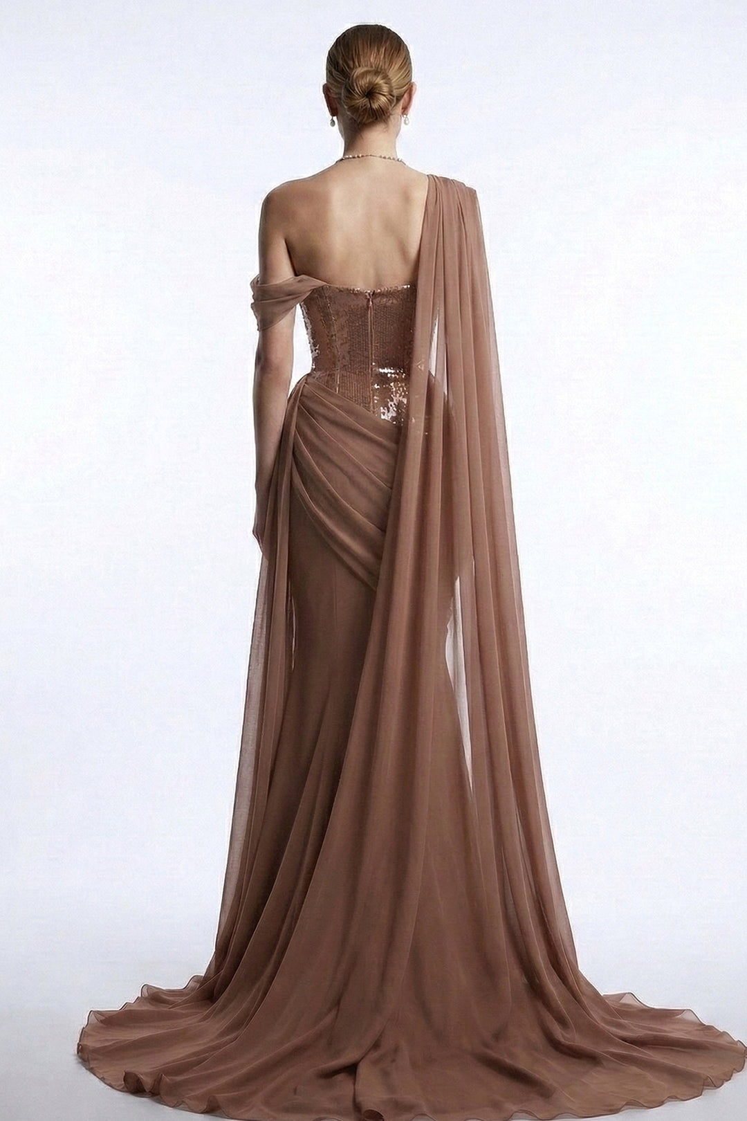 Asymmetrical One-Shoulder Dress with Beaded Corset