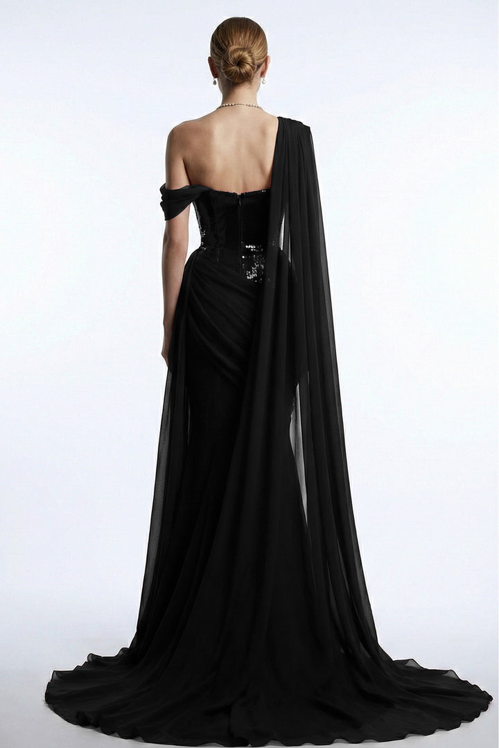Asymmetrical One-Shoulder Dress with Beaded Corset