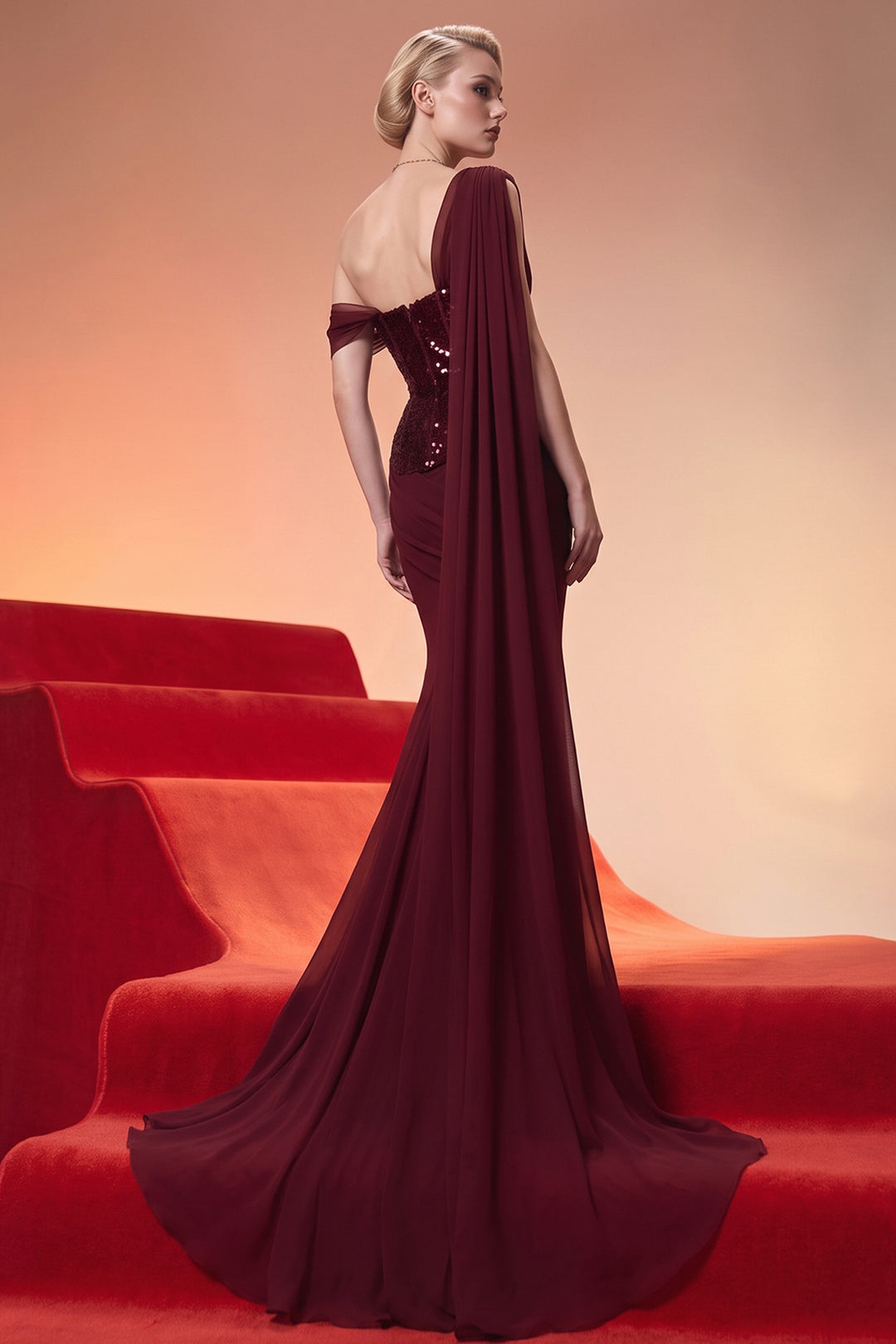 Asymmetrical One-Shoulder Dress with Beaded Corset