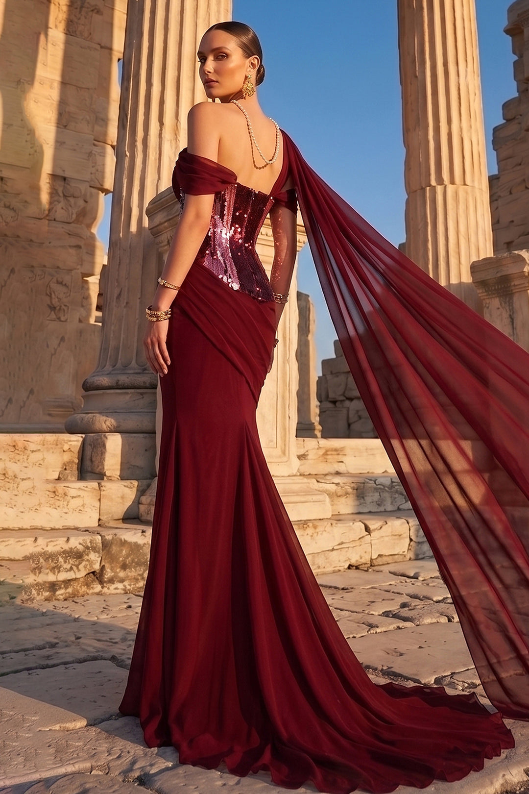 Asymmetrical One-Shoulder Dress with Beaded Corset