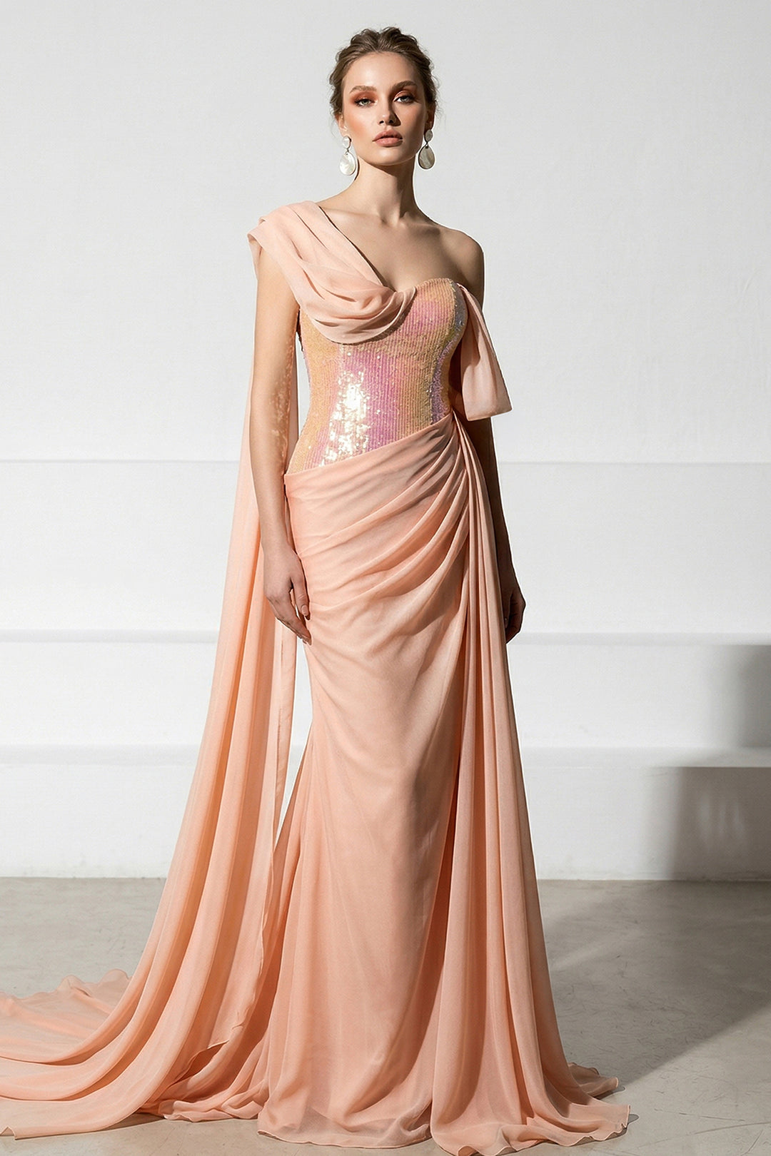Asymmetrical One-Shoulder Dress with Beaded Corset