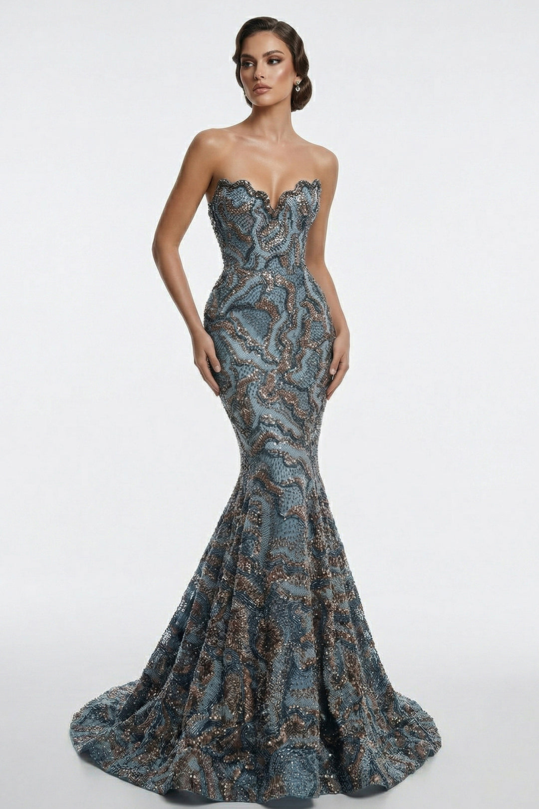 Embellished Abstract Wave Mermaid Dress