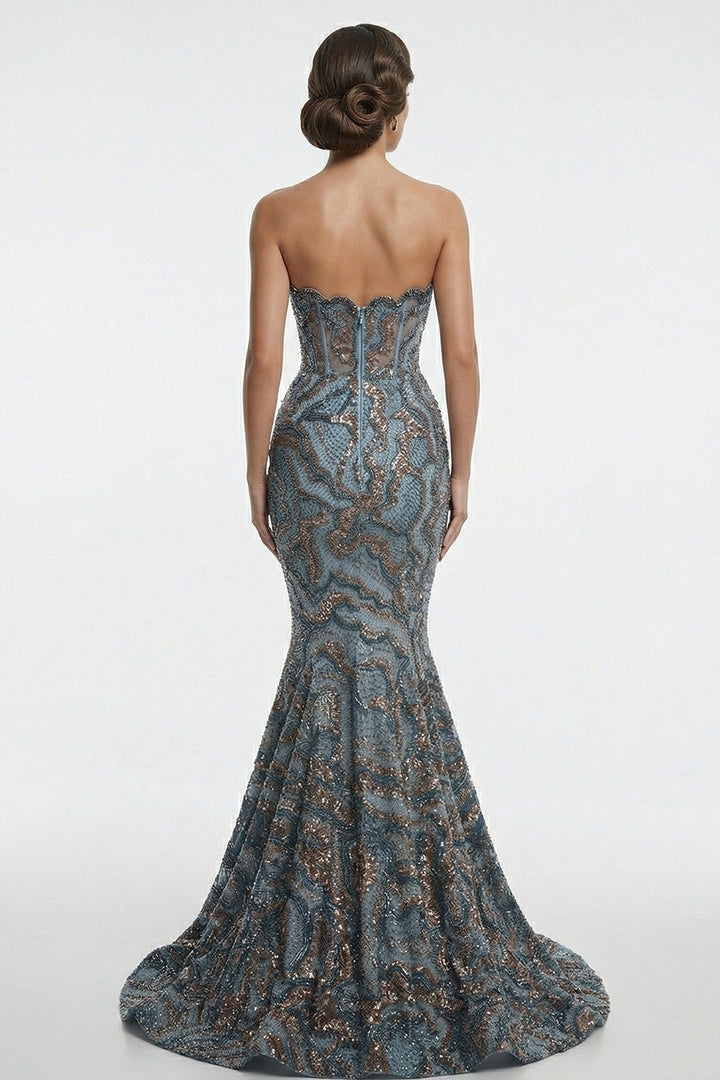 Embellished Abstract Wave Mermaid Dress