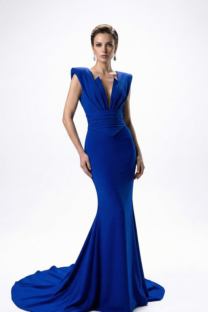 Mermaid Dress with Structured V-Neck Bodice