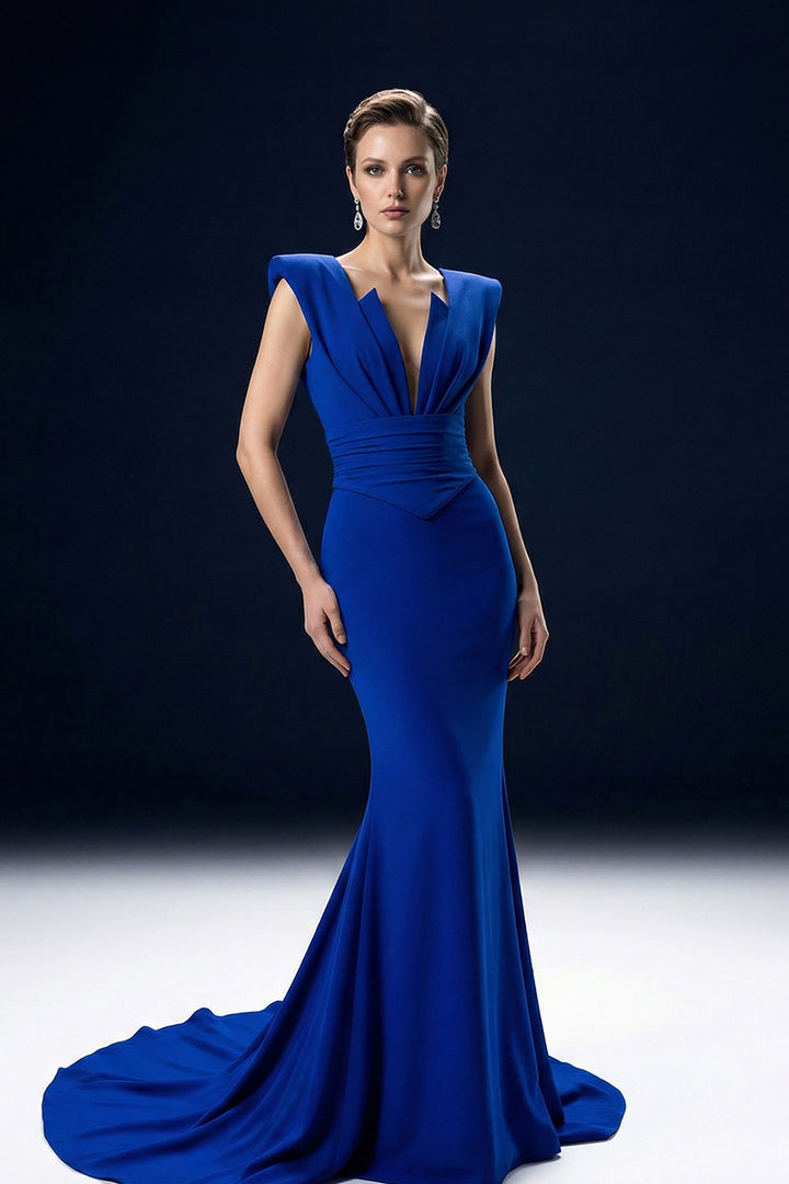 Mermaid Dress with Structured V-Neck Bodice