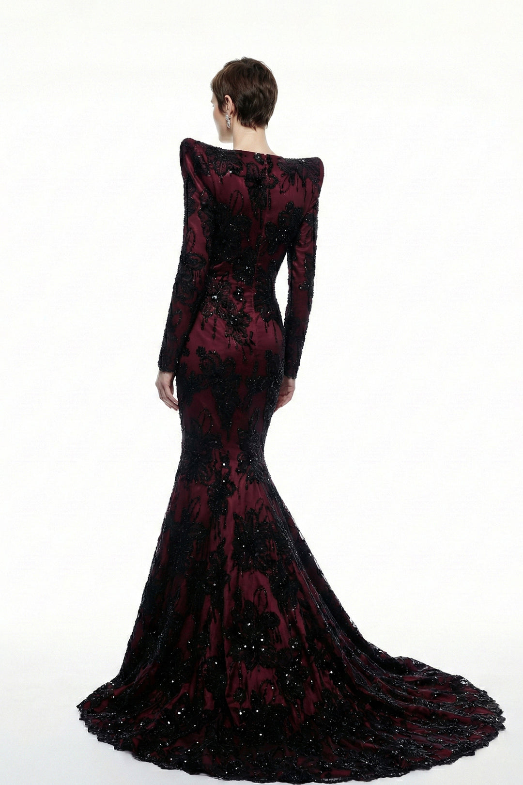 Mermaid Dress with Deep Plunge and Long Sleeves
