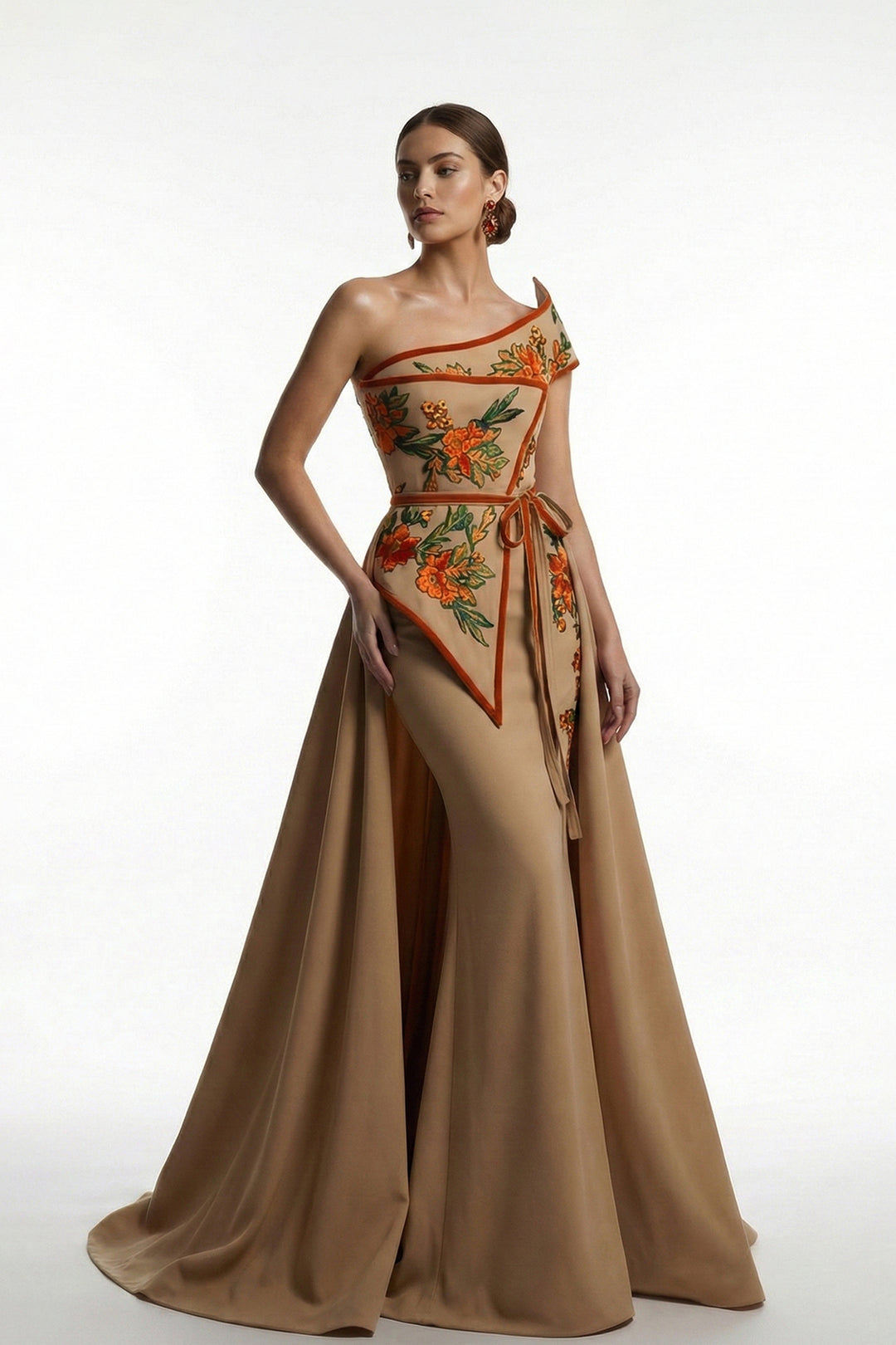 One-Shoulder A-Line Dress with Curved Neckline Nude / FR 36 One-Shoulder A-Line Dress with Curved Neckline Nude / FR 36