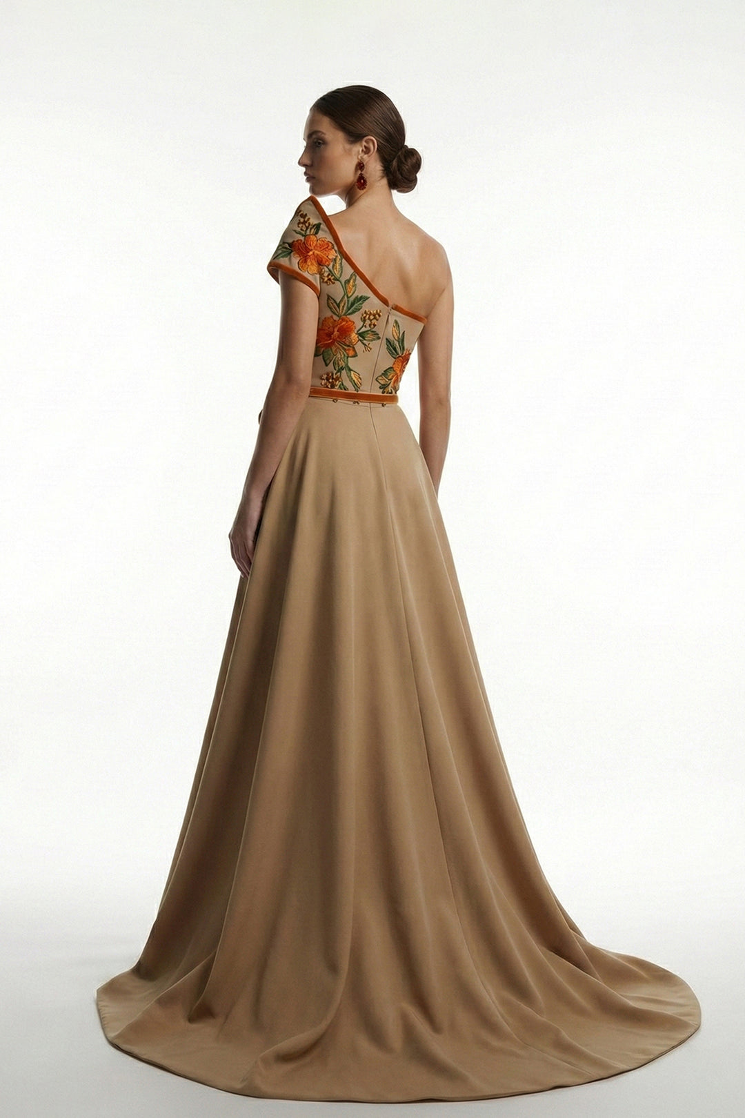 One-Shoulder A-Line Dress with Curved Neckline