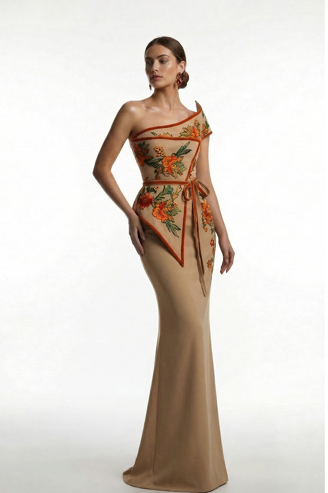 One-Shoulder A-Line Dress with Curved Neckline