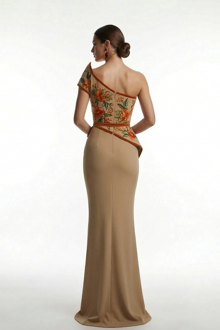 One-Shoulder A-Line Dress with Curved Neckline