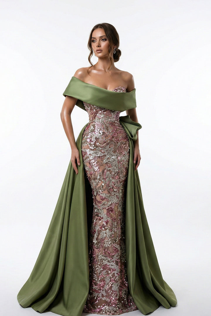 Mermaid Dress with Off-The-Shoulder Curved Neckline