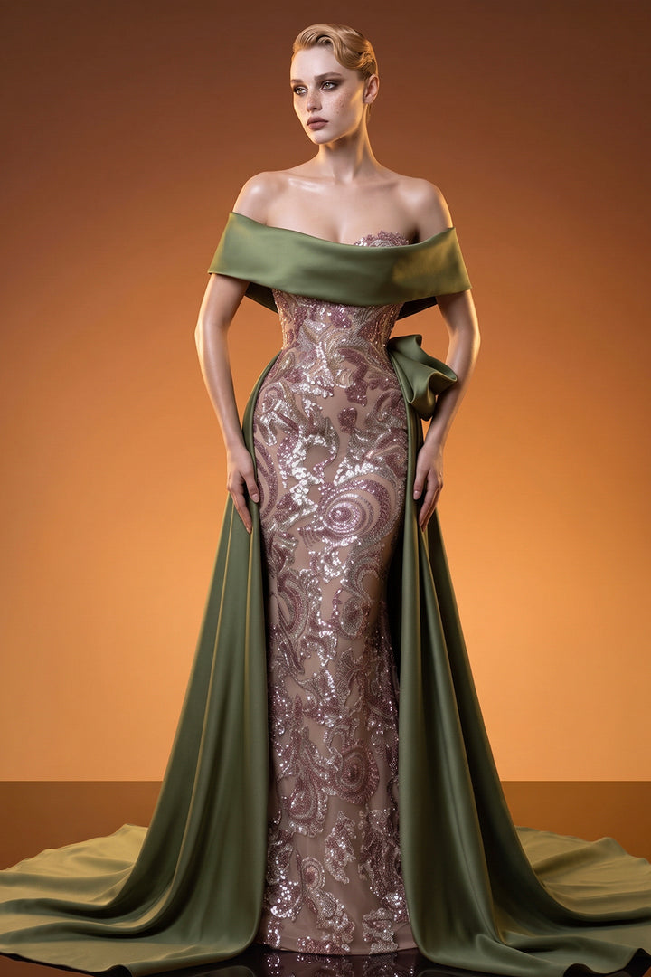 Mermaid Dress with Off-The-Shoulder Curved Neckline