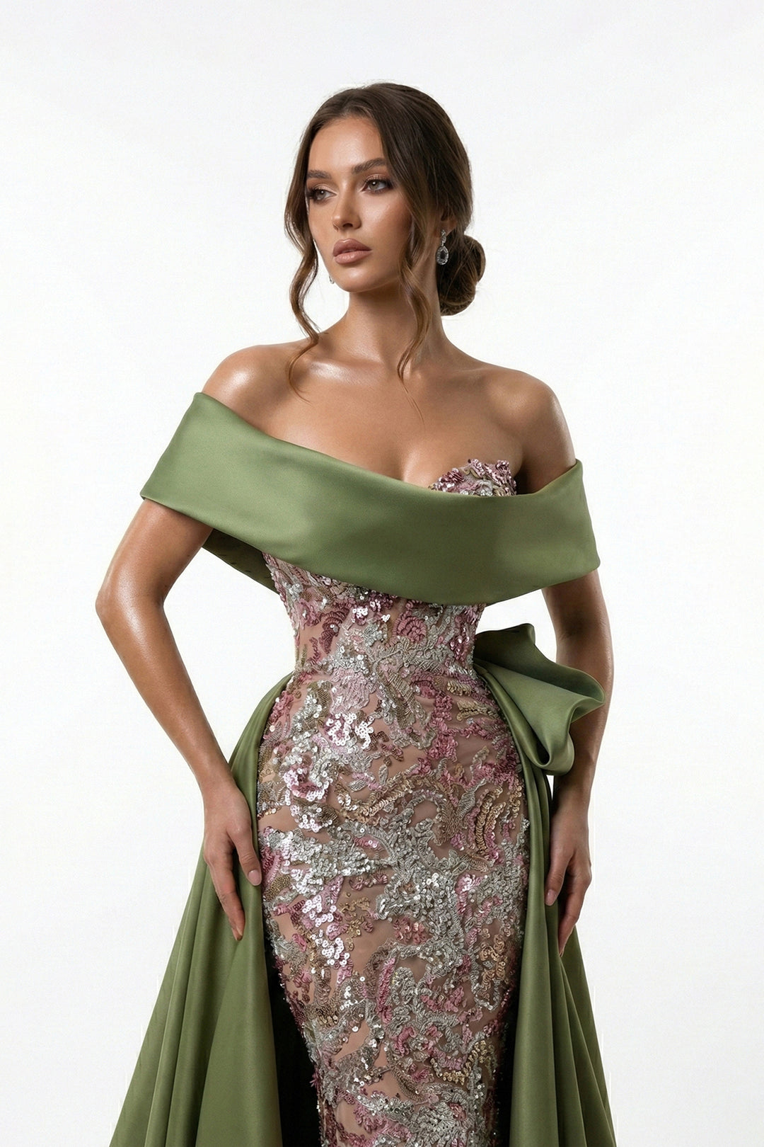 Mermaid Dress with Off-The-Shoulder Curved Neckline
