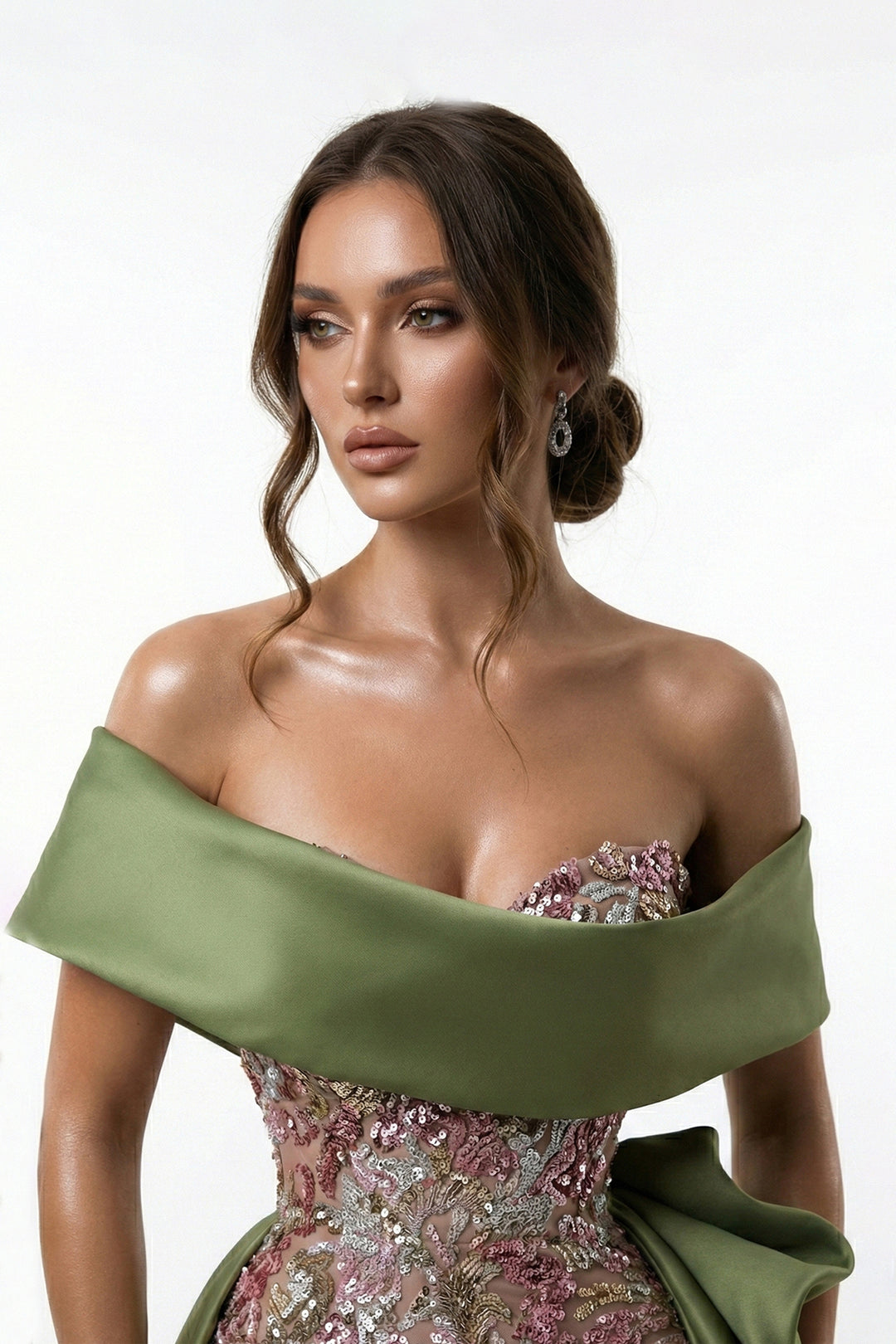Mermaid Dress with Off-The-Shoulder Curved Neckline