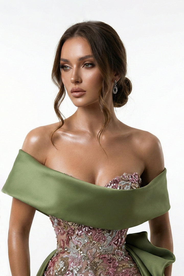 Mermaid Dress with Off-The-Shoulder Curved Neckline