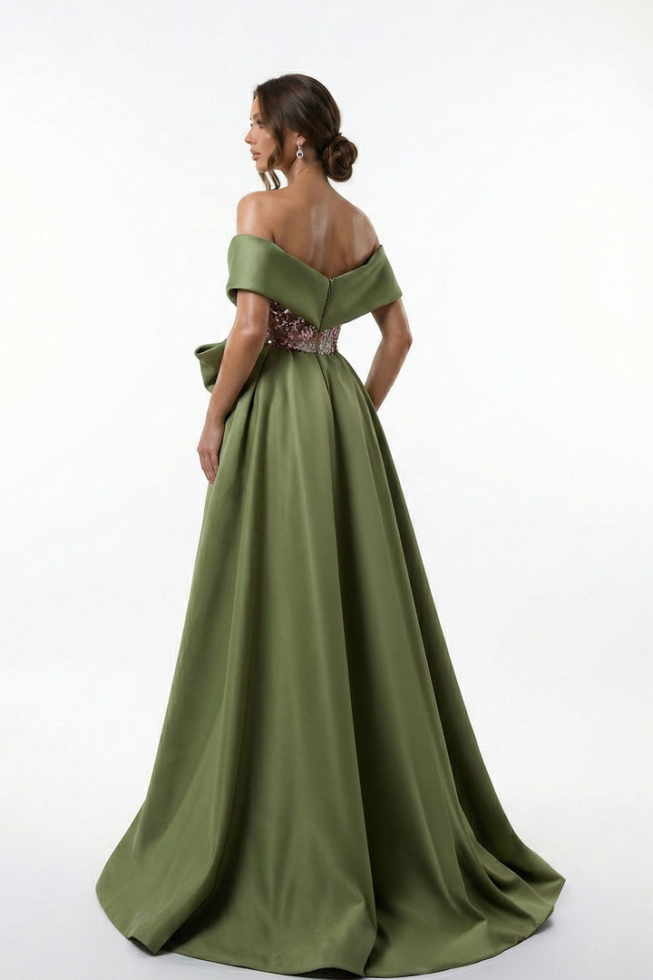 Mermaid Dress with Off-The-Shoulder Curved Neckline