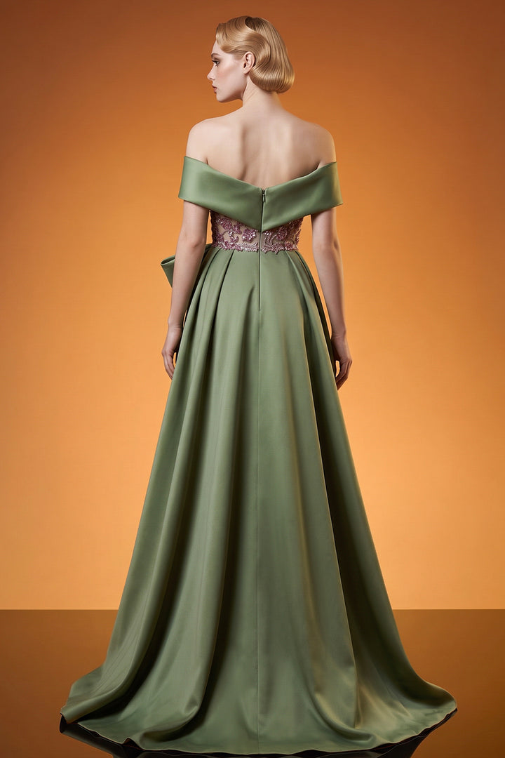 Mermaid Dress with Off-The-Shoulder Curved Neckline