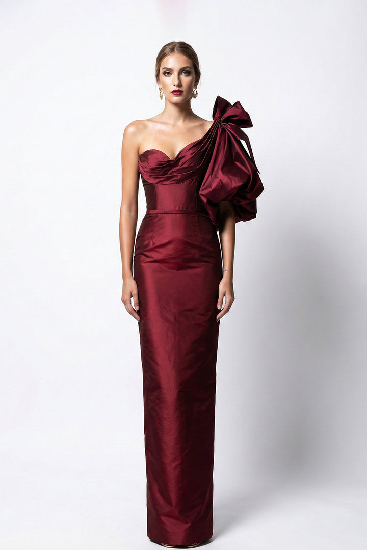 One-Shoulder Neckline Satin Column Dress