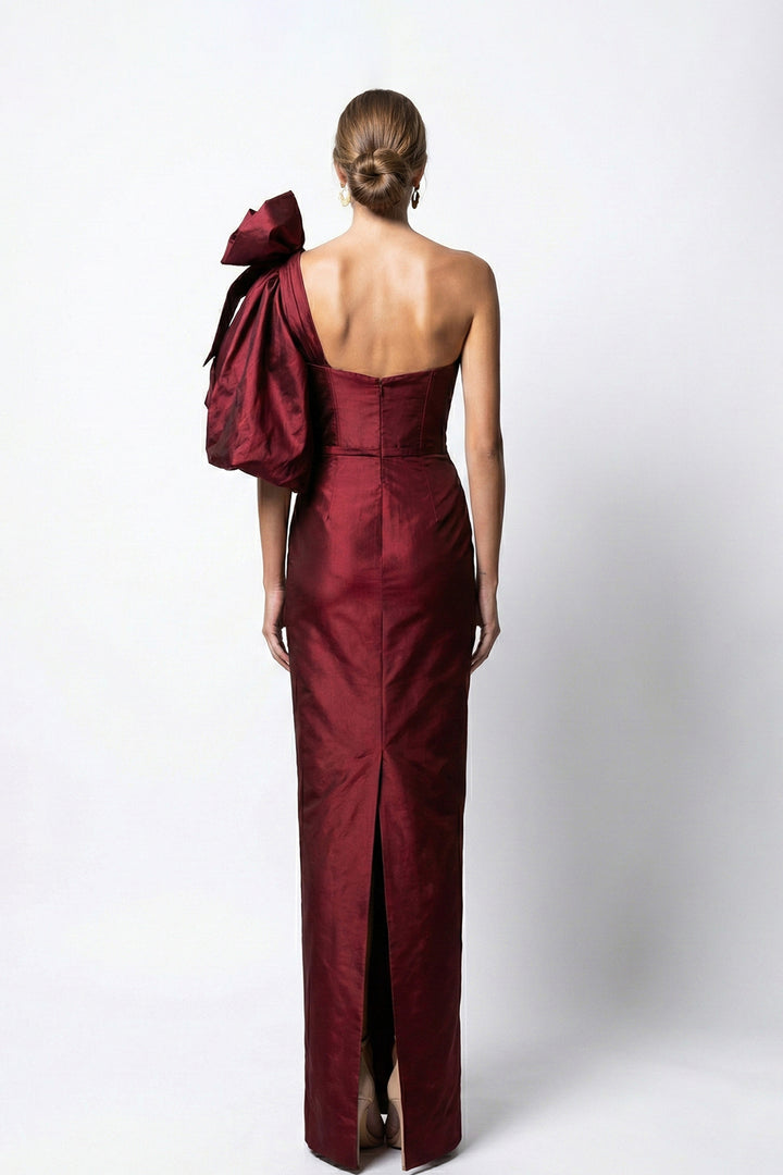 One-Shoulder Neckline Satin Column Dress
