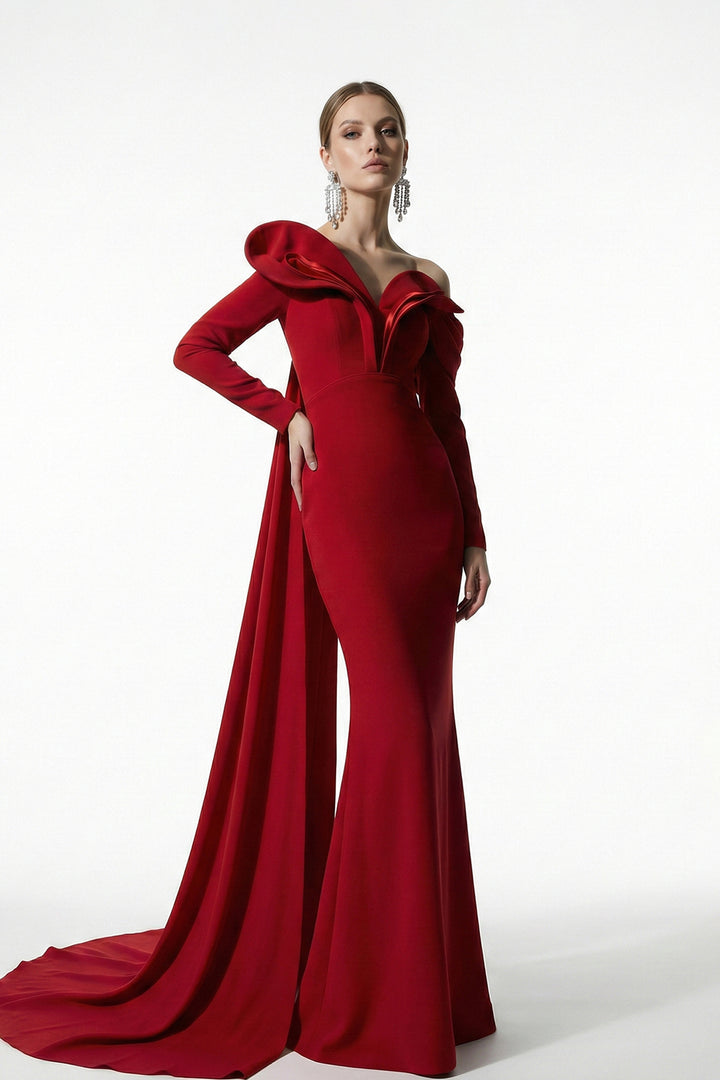 One-Shoulder Mermaid Dress with Back Cape