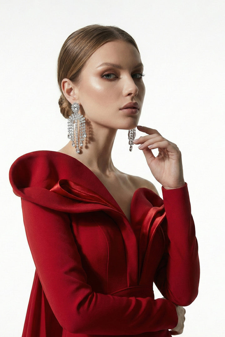 One-Shoulder Mermaid Dress with Back Cape