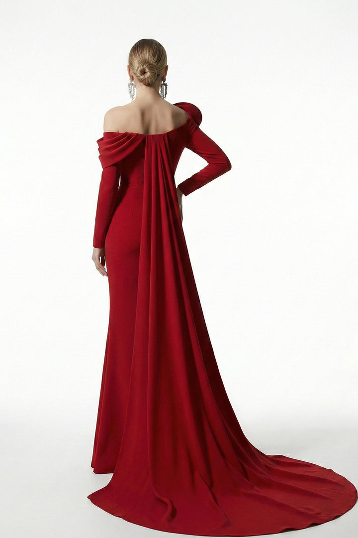 One-Shoulder Mermaid Dress with Back Cape