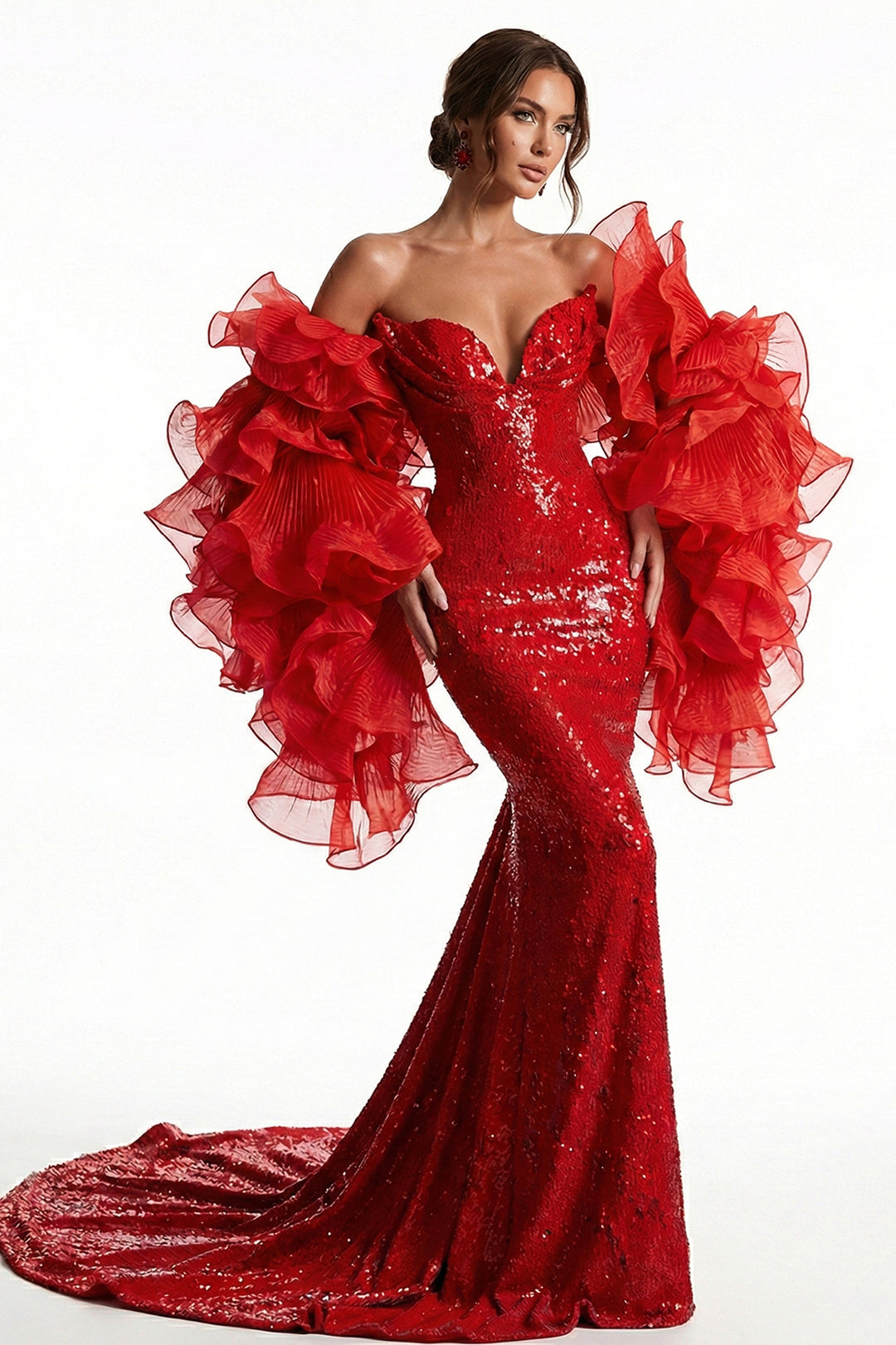 Plunging Sweetheart Corset Mermaid Dress Red / FR 34