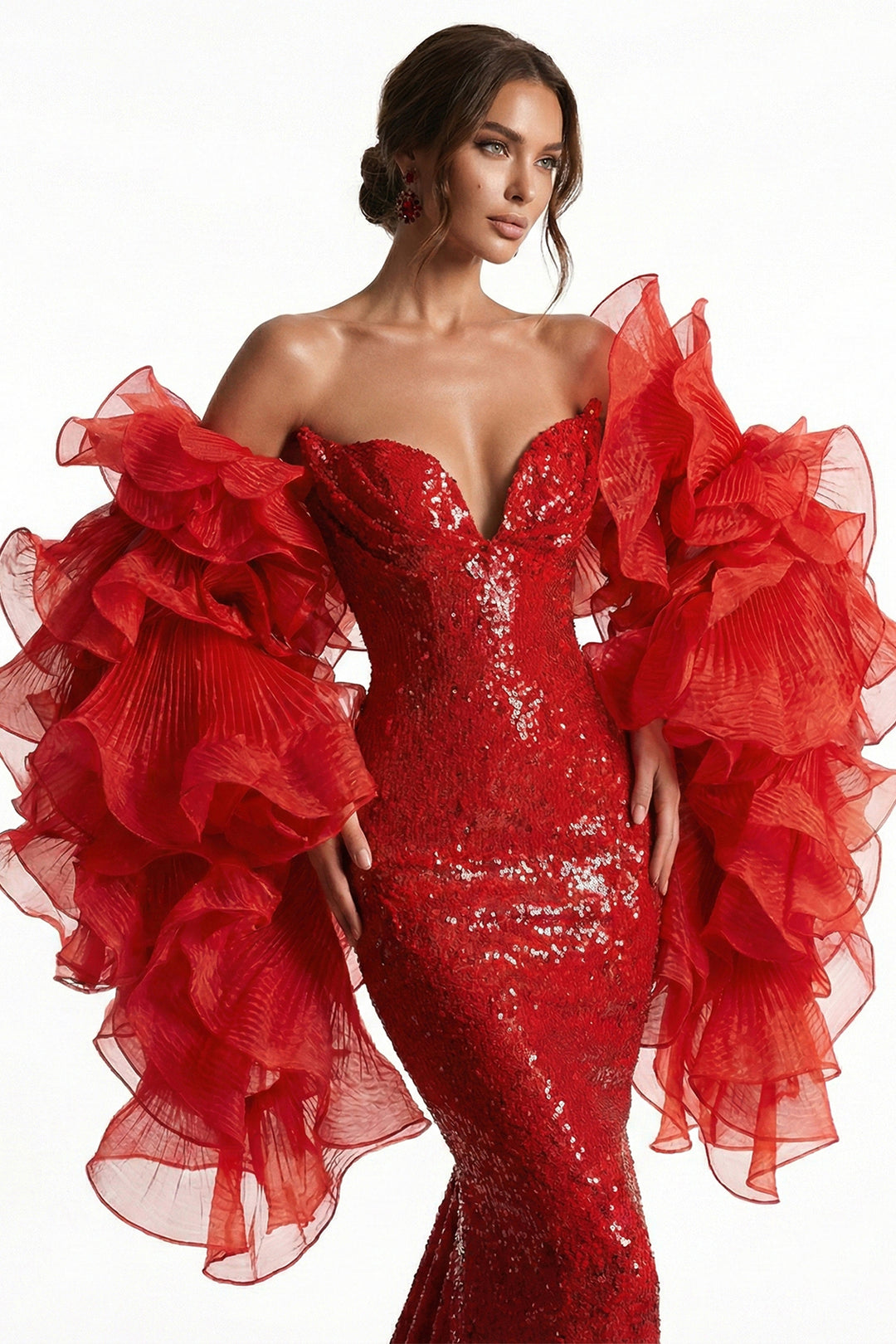 Plunging Sweetheart Corset Mermaid Dress