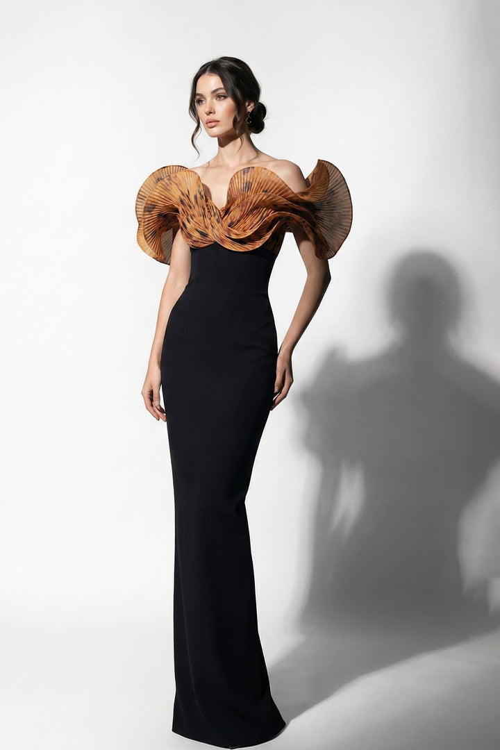 Column Dress with Sculptural Collar