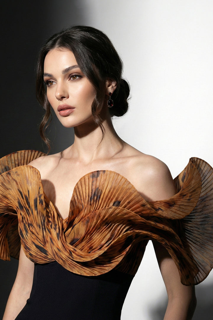 Column Dress with Sculptural Collar