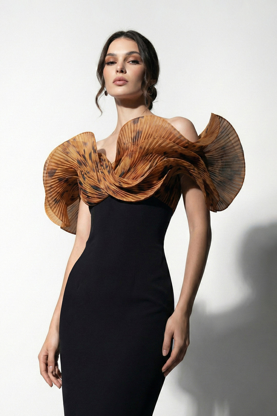 Column Dress with Sculptural Collar