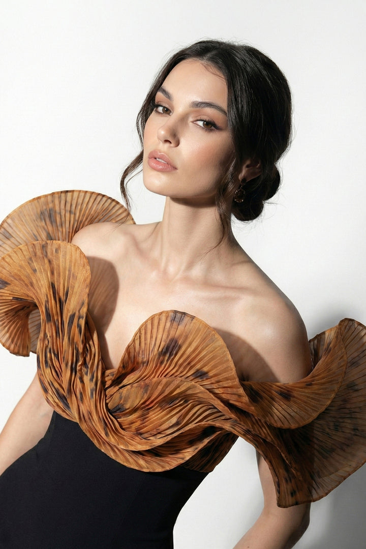 Column Dress with Sculptural Collar