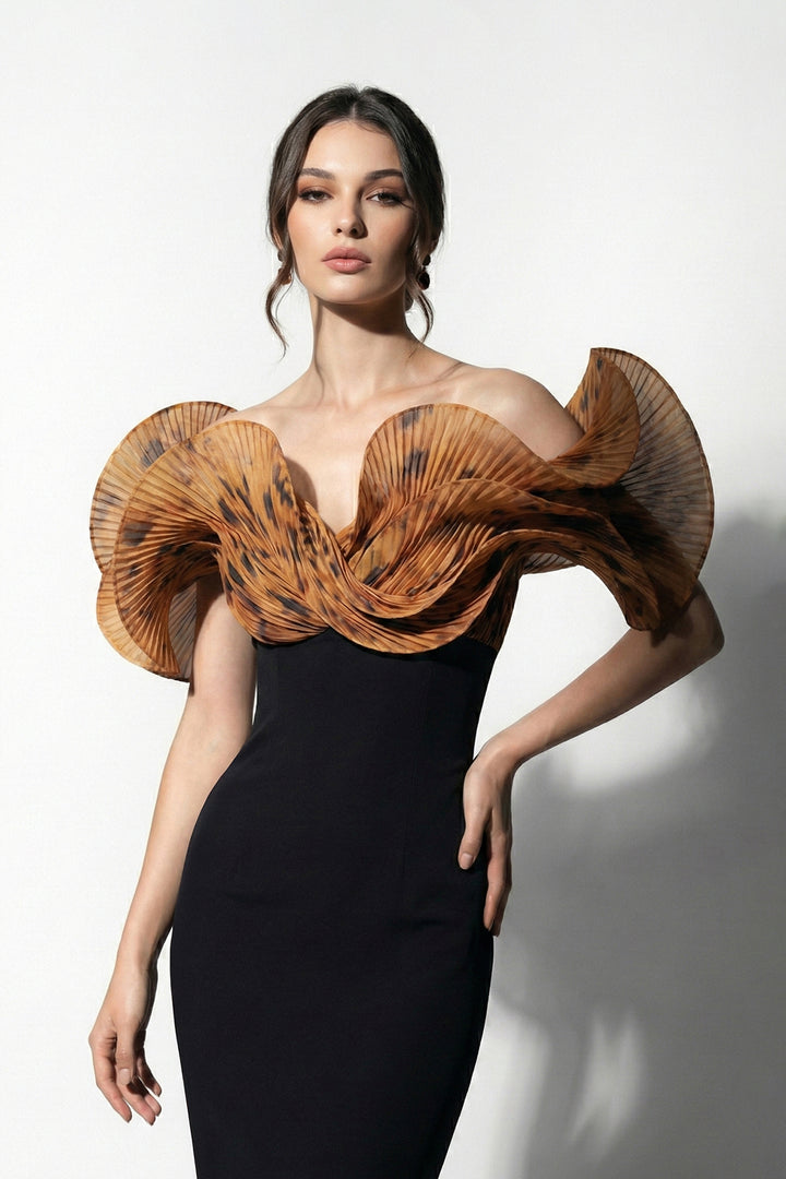 Column Dress with Sculptural Collar