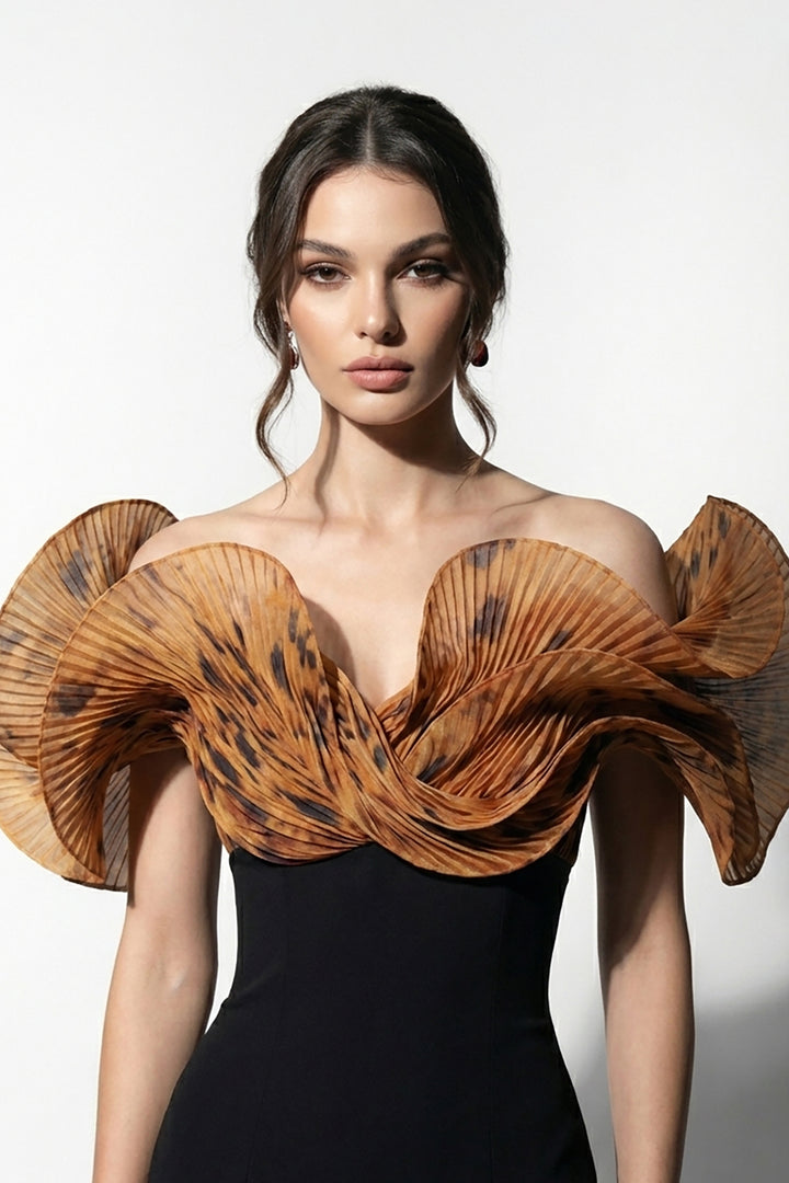 Column Dress with Sculptural Collar