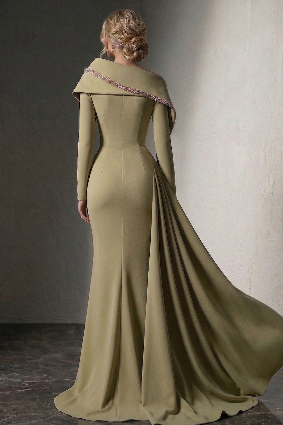 Embellished Asymmetrical Draped Mermaid Dress